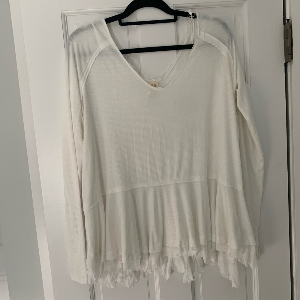 Free People White Long Sleeve Tee